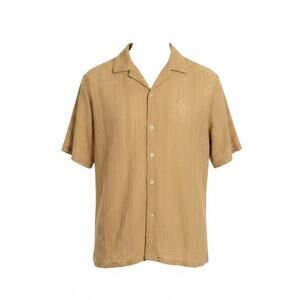 Guayabera Shirt Tan Textured Embroidered Cotton Button Up Medium Cabana Resort
